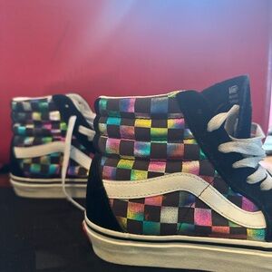 Van’s Rare Suede Iridescent Sk8-hi Checkerboard Classic LaceUp Men 6 Women’s 7.5
